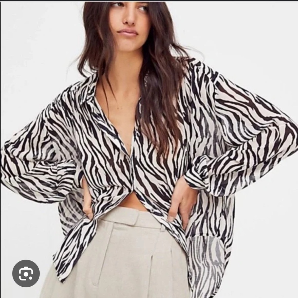 NWT Free People Black and White Oversized Button Down Shirt